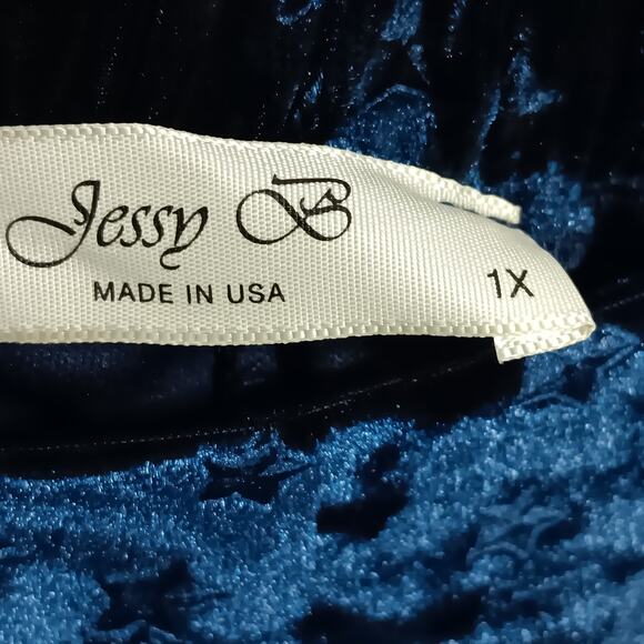 Jessy B Velour Skirt 1X Dark Blue Embossed with Stars All Over Pockets Pullon - Picture 3 of 7